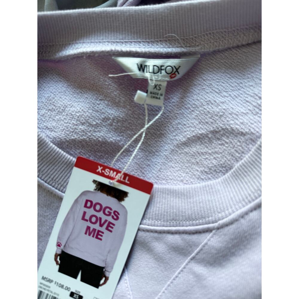 WILDFOX new light lilac purple hot pink Dogs Love Me pullover crew sweater top - Picture 6 of 7